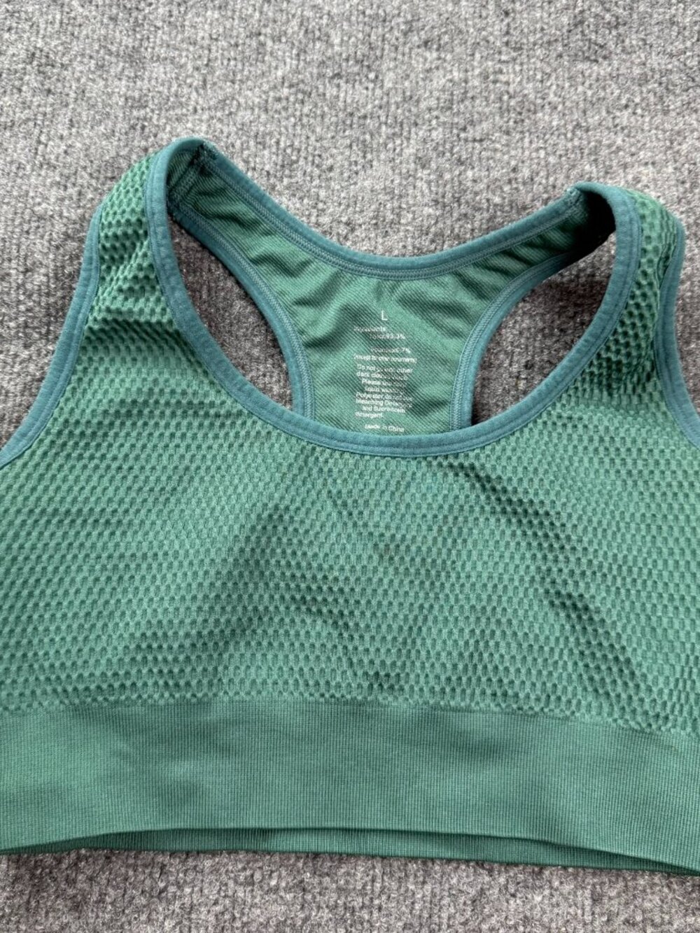 Womens Seamless Sports Bra Green Textured Knit Racerback Padded Crop Top Large
